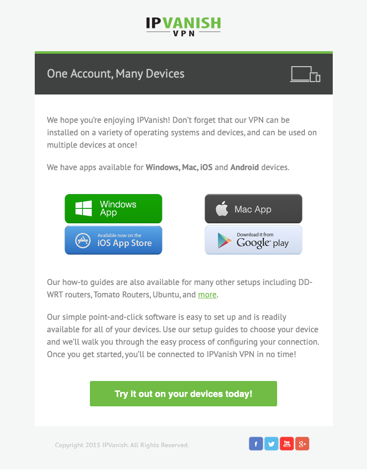 IPVanish welcome email — download step