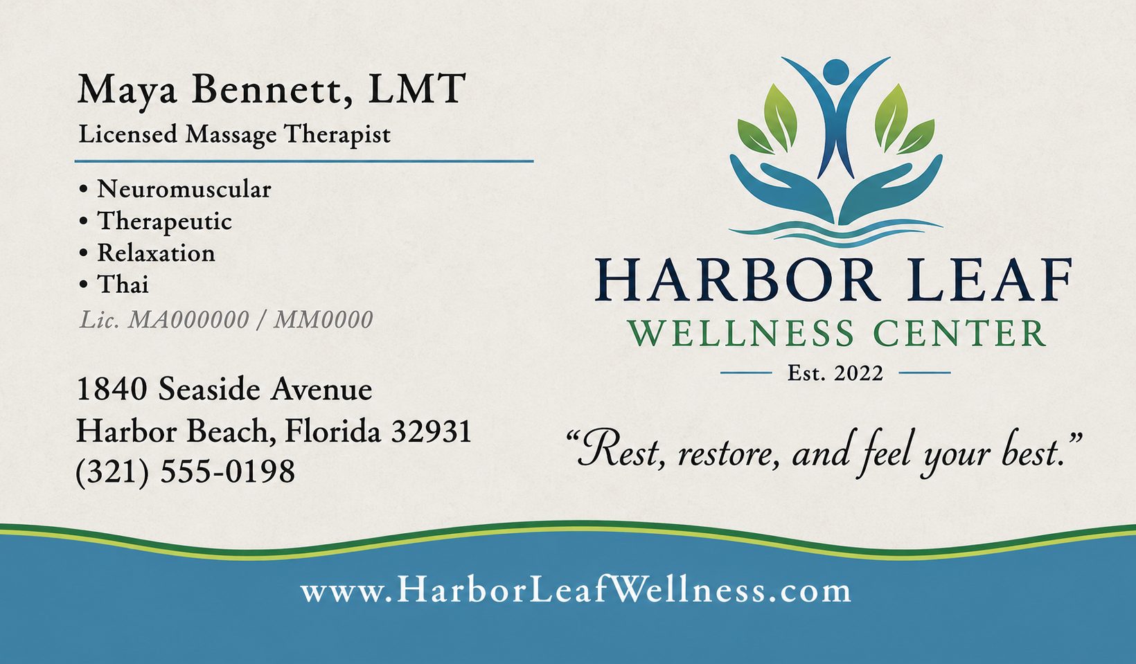 Harbor Leaf Wellness Center business card